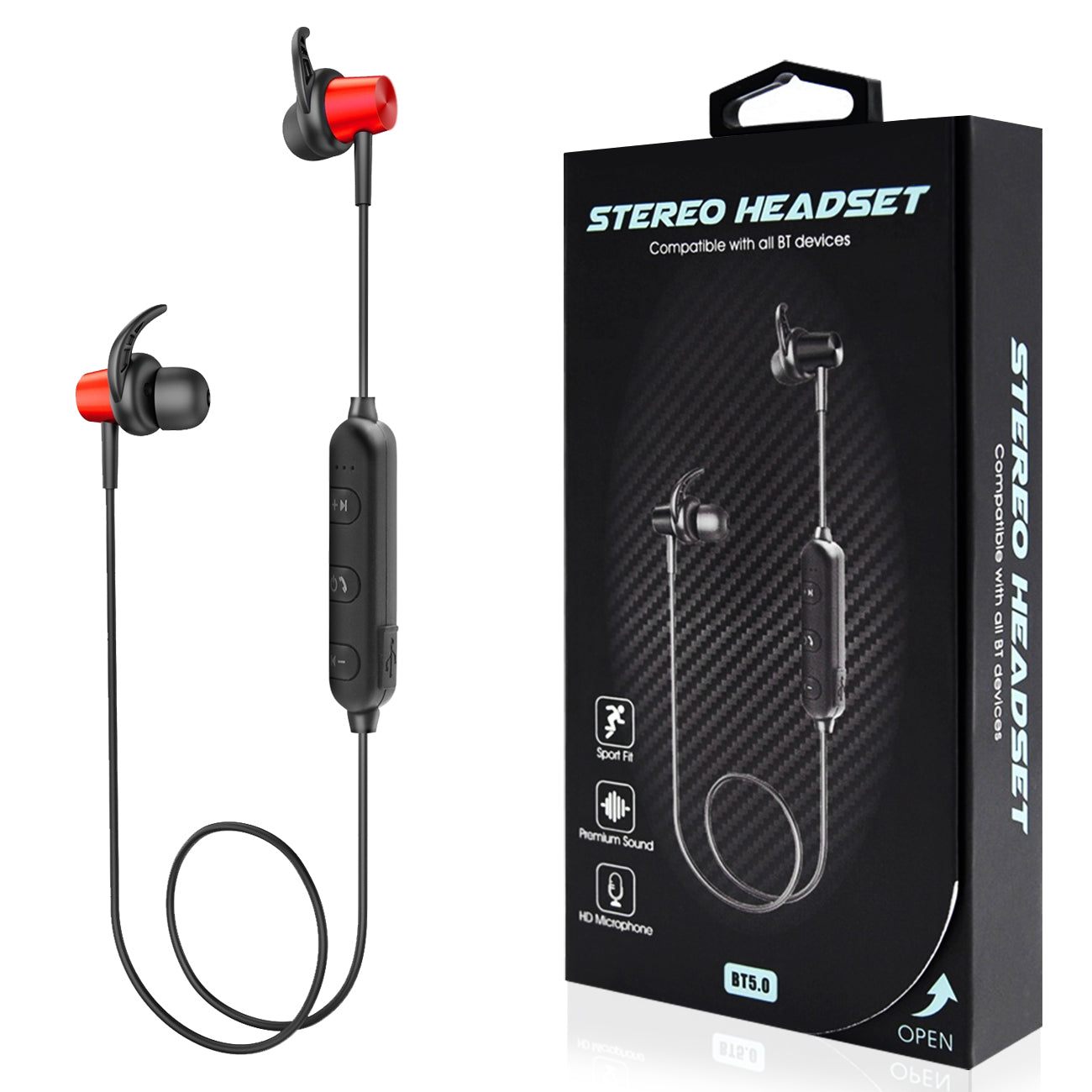 Magnetic Bluetooth Earphone Headset With Mic In Red HSBT01-UNIRD